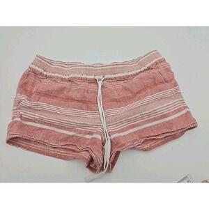 Loft Womens S Linen Blend Running Shorts Red White Stripe Pockets Stretch Casual